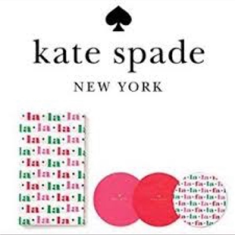 KATE SPADE Fa La La La Holiday Coaster and Napkin Set Pink Red Green Christmas